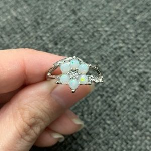 Silver Opal Flower Ring